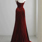 Red velvet evening dress, floral prom dress, chic mermaid dress,custom made       fg4923