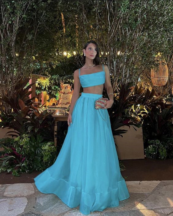 Blue Two Piece A-line Long Prom Dress, Formal Dress    fg5107