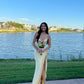 Simple V neck Yellow Prom Dresses      fg5331