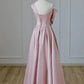 Pink Satin Bow Gown Long Formal Dress      fg4858