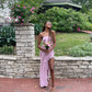 Prom dress pink ruffles senior prom poses    fg4394