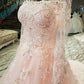 Modest Wedding Dress Long Sleeve Lace Applique Classic A-Line Wedding Dress Pink Bridal Dress With Train    fg5226