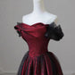 Black and Red Off Shoulder Satin Long Prom Dress, Off the Shoulder Party Dress      fg5176