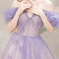 A-Line Off Shoulder Purple Tulle Long Prom Dress, Purple Formal Dress       fg5416