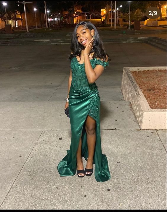 Off The Shoulder Green Prom Dresses Long Formal Dresses      fg5276