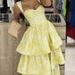 Yellow Dress Fashion Elegant Prom Dresses Vintage Princess Female Evening Party Dress    fg4527