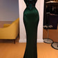 Mermaid Straps Dark Green Satin Long Prom Dresses       fg5118