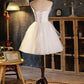 White Sweetheart Neck Tulle Short Prom Dress, Light Champagne Homecoming Dress    fg5385