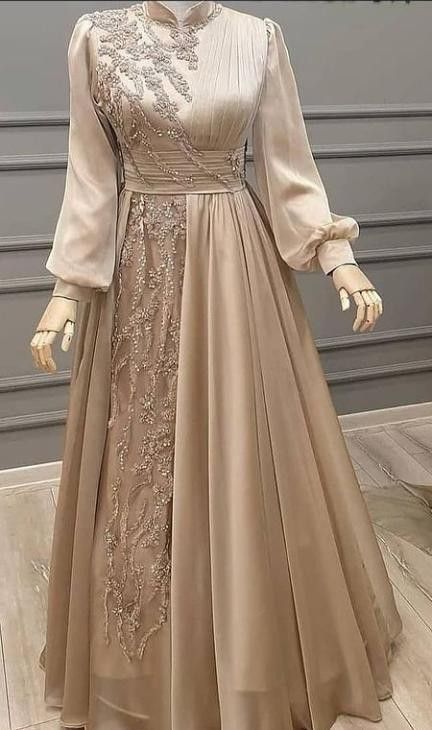 Long Tulle Appliques Full Sleeve Muslim Champagne Prom Dress High Neck Saudi Arabic A Line Evening Formal Party Gowns   fg1480