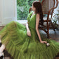 Green V Neck Tulle Short Prom Dress Party Dress     fg4464