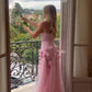 Charming Pink Strapless High Slit Flower Prom Dress       fg4142