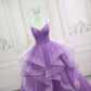 Gorgeous Purple Straps Layers Tulle V-neckline Long Evening Dress, Light Purple Prom Dresses     fg4168