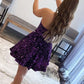 Purple Sequin Sweetheart A-Line Short Homecoming Dress with Pockets       fg3614