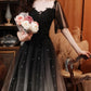 Black Short Sleeves Gradient Tulle And Lace Party Dress, Lovely Black Formal Dresses Bridesmaid Dress      fg3699