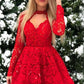 Red lace short prom dress, red lace homecoming dress       fg3829