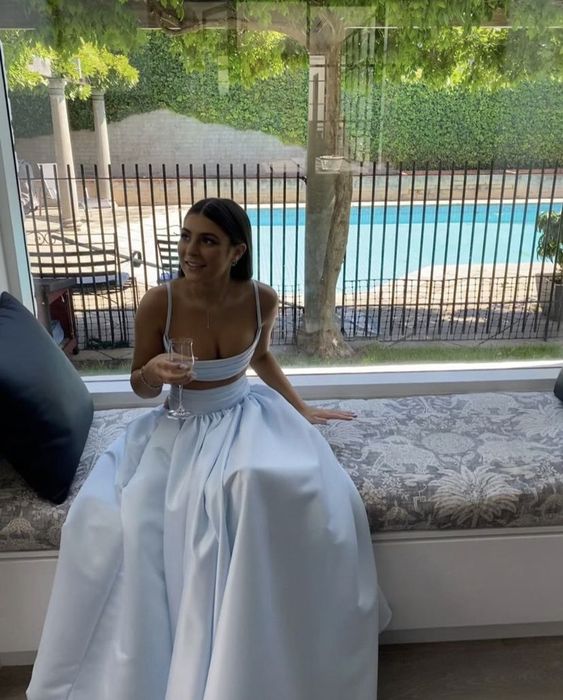 Light Blue Evening Gown Formal Evening Long Two Piece prom gown     fg4172