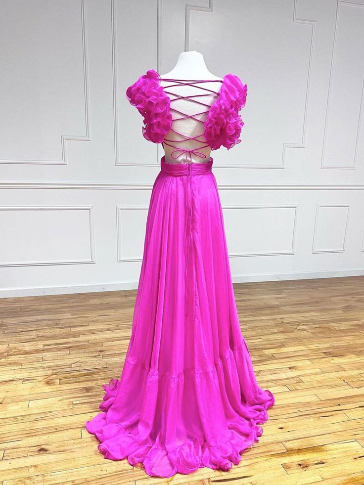 A-Line Fuchsia Long Prom Dresses, Backless Fuchsia Long Formal Dresses        fg3971