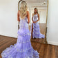 Cute A Line One Shoulder Lavender Tulle Long Prom Dresses with Sparkly Appliques        fg3967