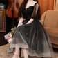 Black Short Sleeves Gradient Tulle And Lace Party Dress, Lovely Black Formal Dresses Bridesmaid Dress      fg3699