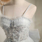 Grey Beaded Bow-Back Short Homecoming Dress     fg3421