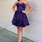 Purple Sequin Sweetheart A-Line Short Homecoming Dress with Pockets       fg3614