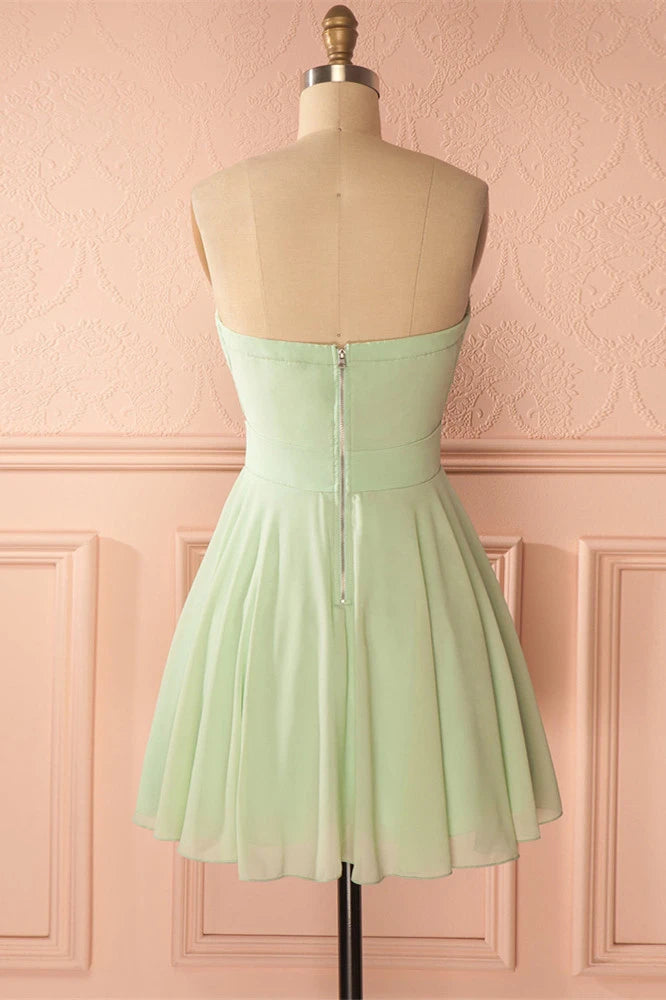 Sage Green Strapless Short A-line Party Dress Homecoming Dresses     fg3726