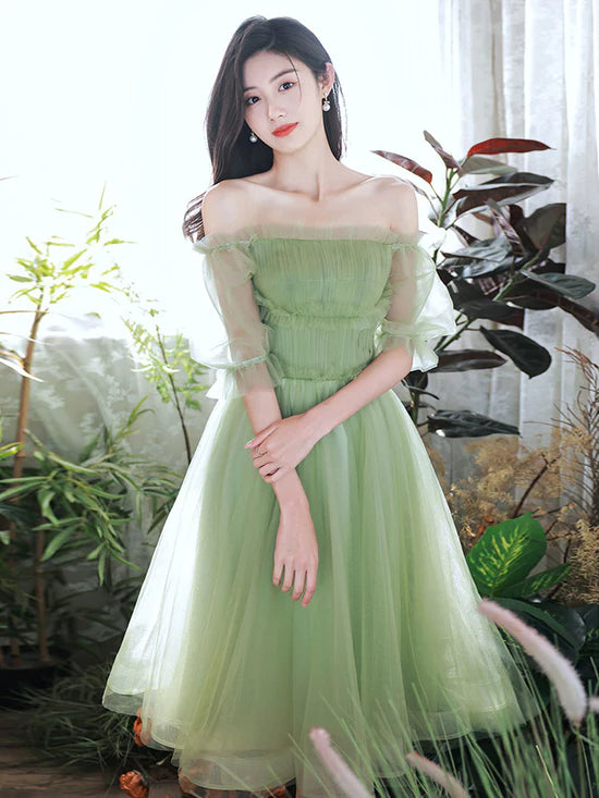 Green Tulle Short Prom Dress, Green Homecoming Dresses      fg3414