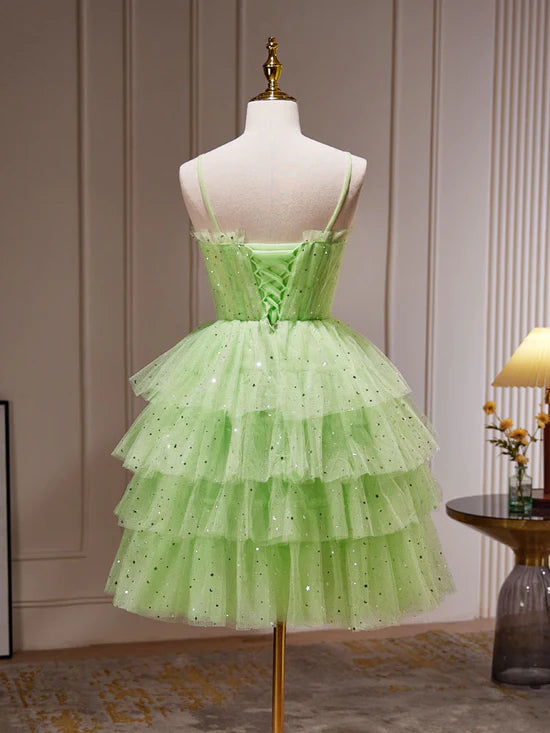 Green Tulle Short Prom Dress, Cute Green Homecoming Dresses      fg3412