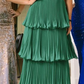 Green Strapless Ruffle Multi-Layer Long Prom Dress     fg4768