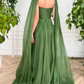 Green V-neck chiffon long prom dress A-line evening dress      fg260