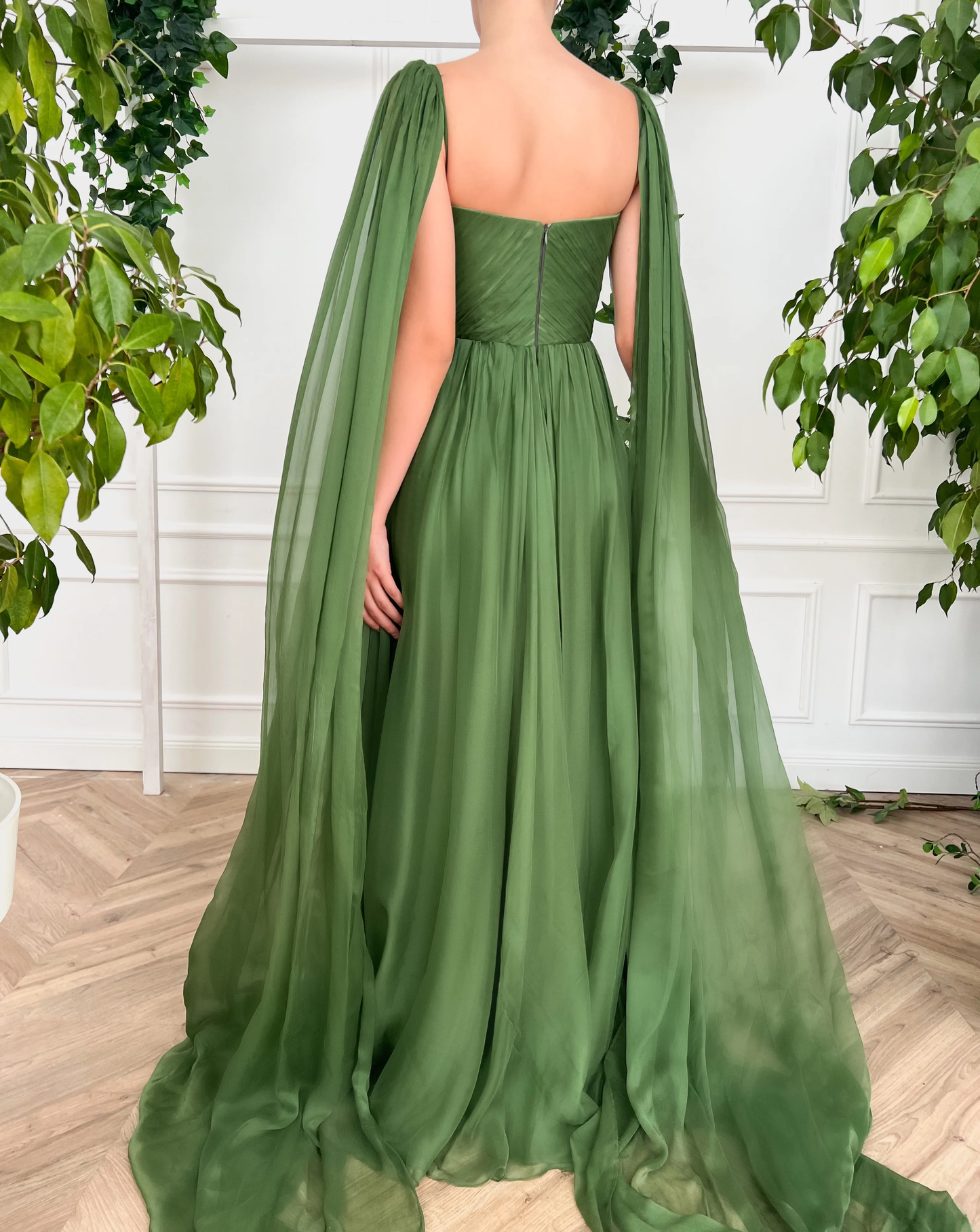 Green V-neck chiffon long prom dress A-line evening dress      fg260