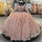 Pink Ball Gown Quinceanera Dresses with Cape 15 Party 3D Flower Princess Dresses with Lace     fg4104