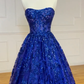 A-Line Sweetheart Neck Tulle Sequin Blue Long Prom Dress, Blue Long Formal Dress      fg4925