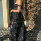 Black Off The Shoulder Tiered Prom Dress      fg4201