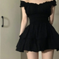 Black Mini Dress Women Vintage A-line Summer Sweet Homecoming Dress       fg5773