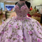 Purple A-line Ball Gown With Flowers,Purple Sweet 16 Dress     fg5685