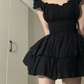 Black Mini Dress Women Vintage A-line Summer Sweet Homecoming Dress       fg5773