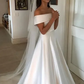 Simple Elegant Off the Shoulder A Line Wedding Dresses Satin Beach Garden Wedding Dresses Bridal Gowns      fg5709