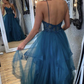 Blue tulle lace long prom dress evening dress      fg1687