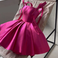 A Line Mini Prom Party Dress Bow Straps Satin Graduation Prom Ball Gown Short Cocktail Evening Gowns     fg5724