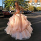 Light pink tulle long prom dress, pink tulle formal dress     fg1020