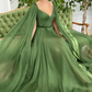 Green V-neck chiffon long prom dress A-line evening dress      fg260