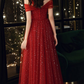 Red Off Shoulder Tulle Long Party Dress, Red A-line Tulle Formal Dress Prom Dress     fg5208