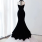 Black Velvet Mermaid Long Prom Dress, Black Formal Evening Dress      fg4871