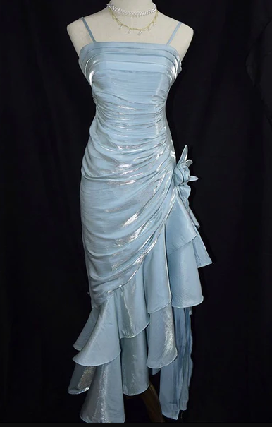 Charming Mermaid High Low Satin Straps Party Dress Vintage Style Prom Dress       fg5848