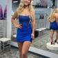 Bodycon Strapless Royal Blue Satin Short Homecoming Dresses with Appliques     fg5955