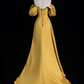 A-Line Off Shoulder Satin Gold Long Prom Dress, Gold Long Evening Dress       fg6085