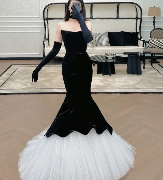 Black Velvet Mermaid Long Prom Dress, Black Formal Evening Dress      fg4871