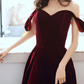 Simple Velvet Tea Length Prom Dresses, Burgundy Velvet Evening Dresses      fg5033