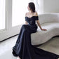 Simple Mermaid Off The Shoulder Black Prom Dresses Evening Dress     fg6846